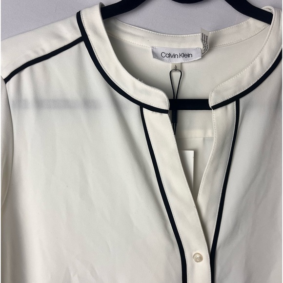 Calvin Klein Women’s Off white Button Down Shirt with black lining Large NWT - Picture 5 of 11